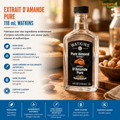 Extrait d’amande pure Watkins 118 ml pour pâtisserie, biscuits et desserts maison