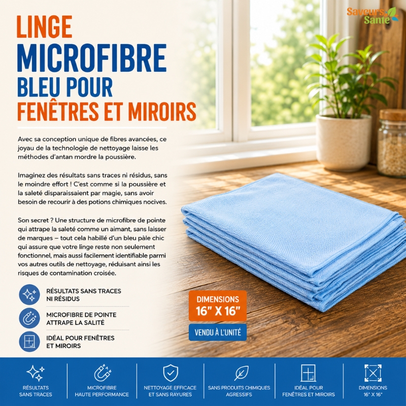 Linge microfibre bleu pour fenêtres et miroirs