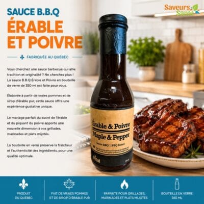 Sauce BBQ érable et poivre 350 ml pour grillades, côtes levées, burgers et marinades
