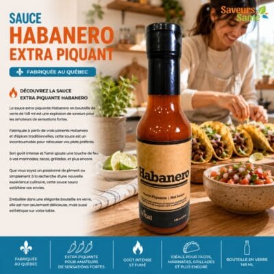 Sauce Habanero extra piquante 148 ml pour tacos, ailes de poulet, grillades et recettes épicées