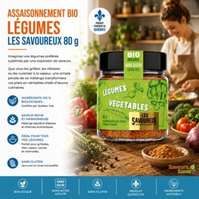 Assaisonnement bio légumes Les Savoureux 80 g pour légumes grillés, pommes de terre et recettes maison