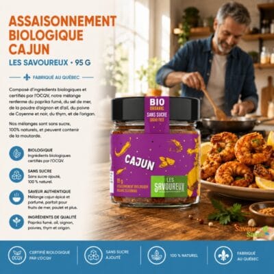 Assaisonnement biologique cajun Les Savoureux 95 g pour grillades, tacos et recettes épicées