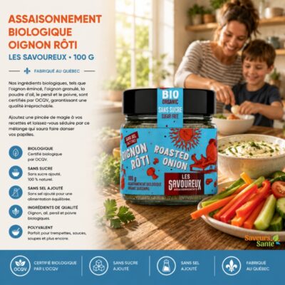 Assaisonnement biologique oignon rôti Les Savoureux 100 g pour grillades, légumes et recettes maison