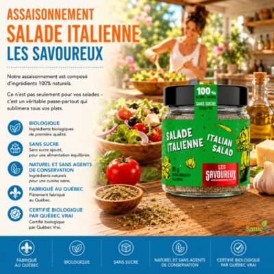 Assaisonnement biologique salade italienne Les Savoureux 85 g pour salades, pâtes et recettes méditerranéennes