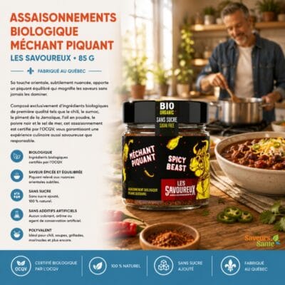 Assaisonnement biologique méchant piquant Les Savoureux 85 g pour grillades, tacos et recettes très épicées