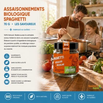 Assaisonnement biologique spaghetti Les Savoureux 70 g pour sauces, pâtes et recettes italiennes