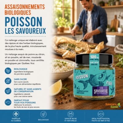 Assaisonnement biologique poisson Les Savoureux 95 g pour poissons, fruits de mer et grillades