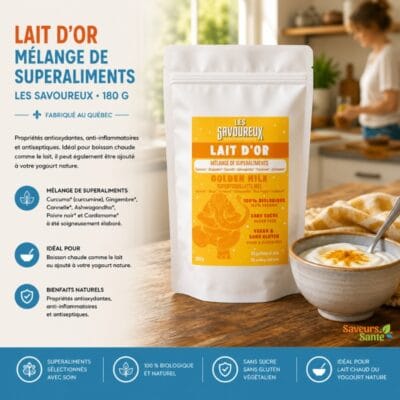 Lait d’or mélange de superaliments Les Savoureux 180 g pour lattés, boissons chaudes et bien-être
