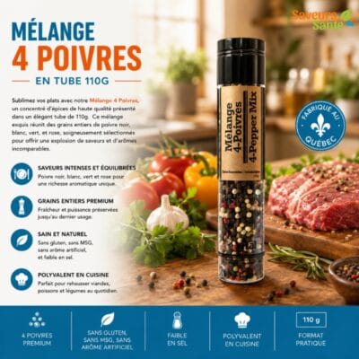 Mélange 4 poivres en tube 110 g Vital Grill pour viandes, grillades et recettes BBQ