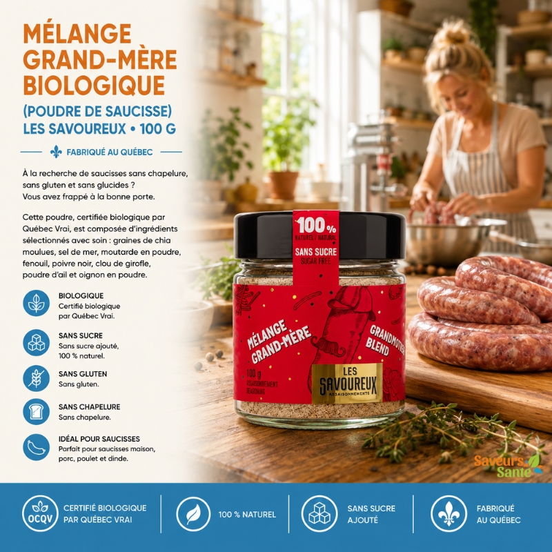 Mélange Grand-mère biologique Les Savoureux 100 g pour saucisses maison, boulettes et recettes traditionnelles