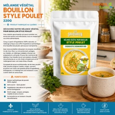 Mélange végétal bouillon style poulet 220 g pour soupes, sauces, riz et recettes maison