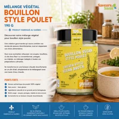 Mélange végétal bouillon style poulet 190 g pour soupes, sauces, riz et recettes maison