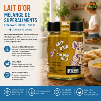 Lait d’or mélange de superaliments Les Savoureux 150 g pour lattés, boissons chaudes et bien-être