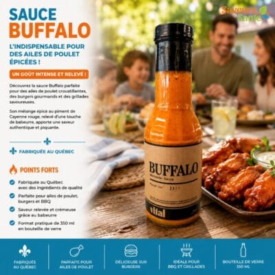 Sauce Buffalo 350 ml pour ailes de poulet, burgers, grillades et recettes épicées