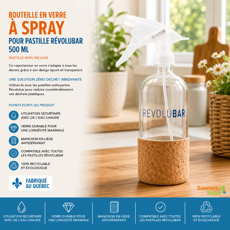 Bouteille en verre à spray Révolubar 500 ml pour pastilles nettoyantes