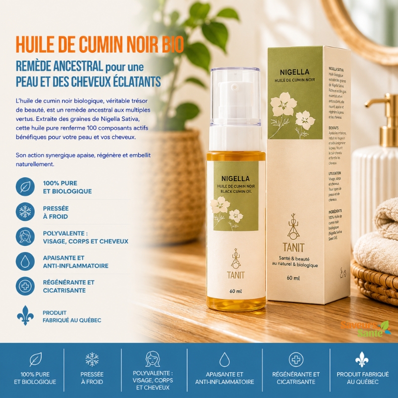 Huile de cumin noir biologique pour les soins de la peau et des cheveux