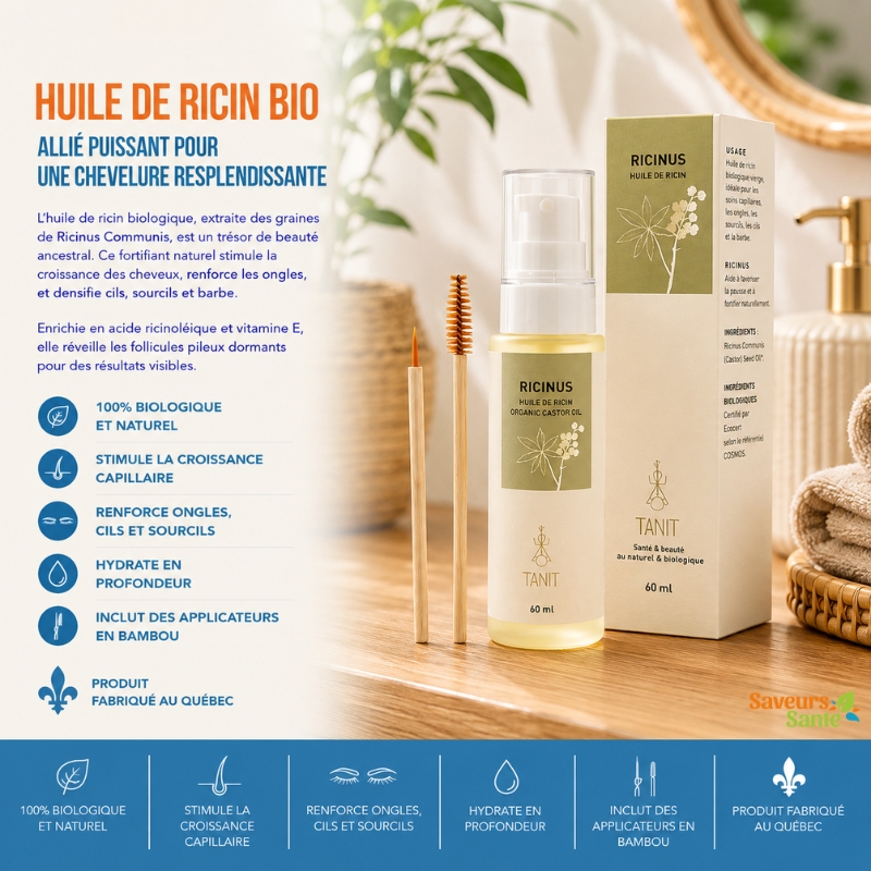 Huile de ricin biologique pour les cheveux, les cils et les sourcils