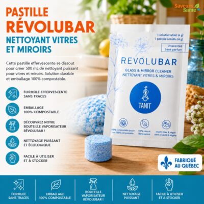 Pastille Révolubar nettoyant vitres et miroirs pour surfaces brillantes