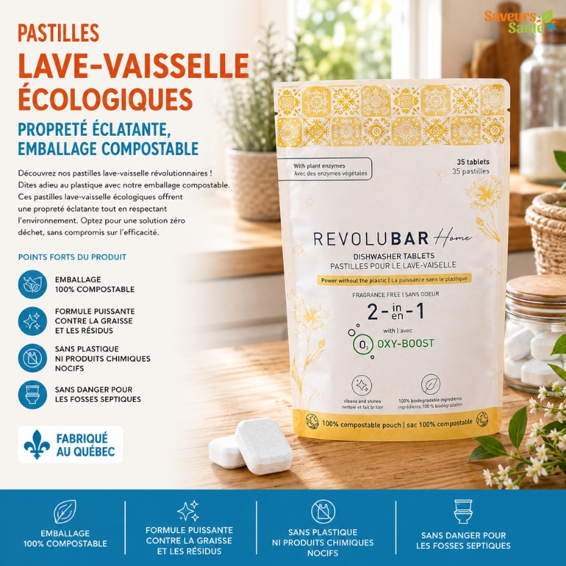 Pastilles lave-vaisselle écologiques 35 pastilles avec emballage compostable