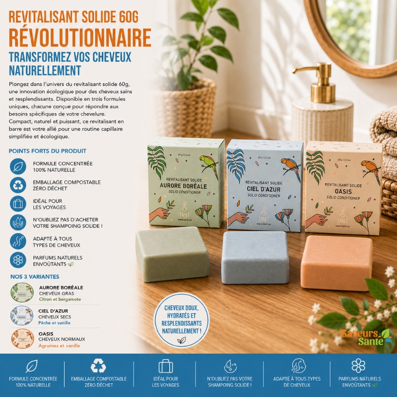 Revitalisant solide 60 g pour hydrater et démêler les cheveux