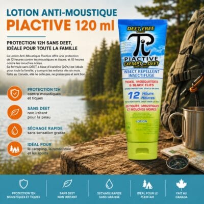 Lotion anti-moustique Piactive 120 ml avec protection longue durée contre moustiques et tiques