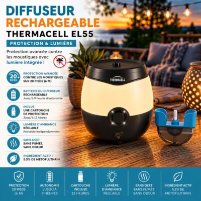 Diffuseur rechargeable Thermacell EL55 avec protection anti-moustique pour terrasse et plein air
