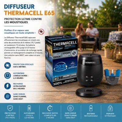 Diffuseur Thermacell E65 rechargeable avec station de recharge pour protection contre les moustiques