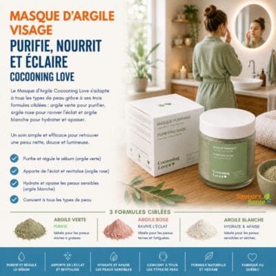 Masque d’argile visage Cocooning Love pour purifier, nourrir et illuminer la peau