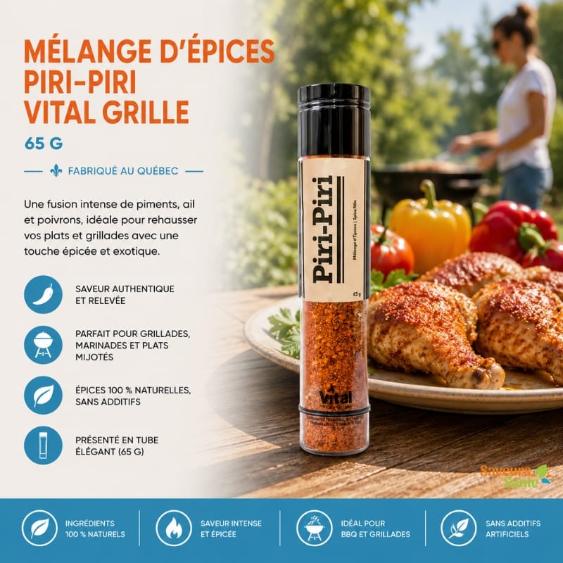 Mélange d’épices Piri-Piri Vital Grill 65 g pour poulet, grillades et recettes épicées