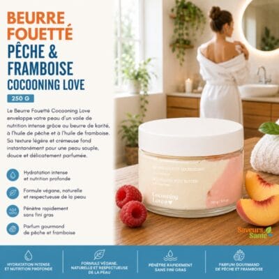Beurre fouetté pêche et framboise Cocooning Love 250 g pour hydrater et nourrir la peau