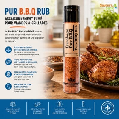 Pur BBQ Rub Vital Grill pour poulet, grillades, porc effiloché et recettes BBQ maison