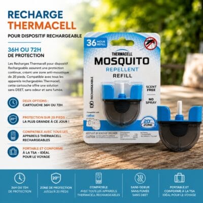 Recharge Thermacell 36h ou 72h pour dispositifs rechargeables avec protection anti-moustique