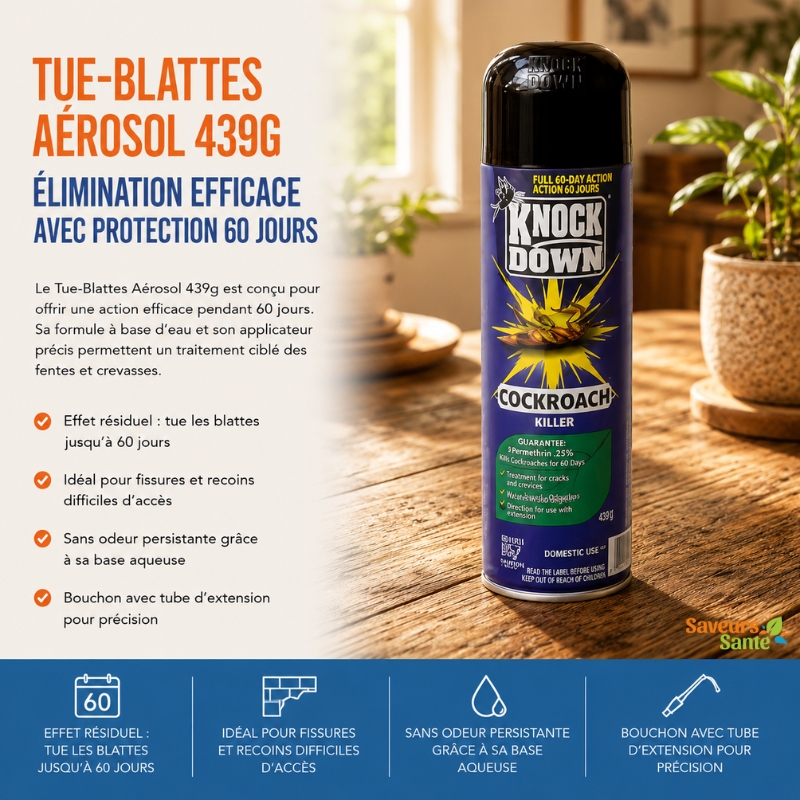 Tue-blattes aérosol 439 g pour le contrôle des blattes et coquerelles