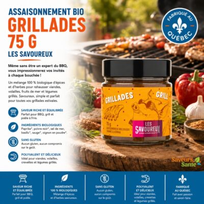 Assaisonnement bio grillades Les Savoureux 75 g pour steaks, légumes et recettes BBQ