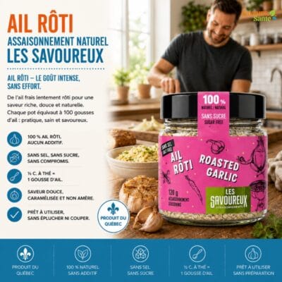 Ail rôti assaisonnement naturel Les Savoureux 120 g pour grillades, légumes et recettes maison