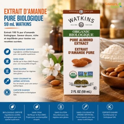 Extrait d’amande pure biologique Watkins 59 ml pour pâtisserie, biscuits et desserts maison