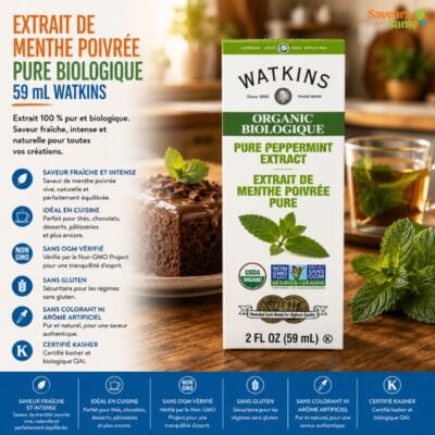 Extrait de menthe poivrée pure biologique Watkins 59 ml pour desserts, boissons et recettes maison