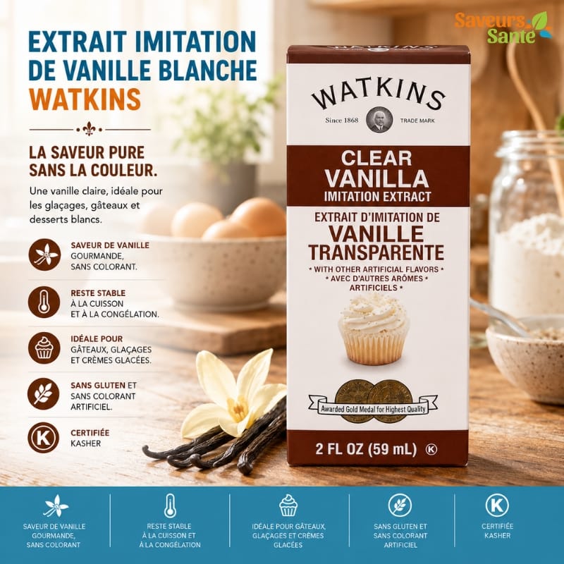 Extrait imitation de vanille blanche Watkins 59 ml pour glaçages, pâtisseries et desserts maison