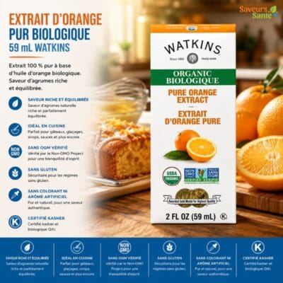 Extrait d’orange pur biologique Watkins 59 ml pour pâtisserie, desserts et recettes maison