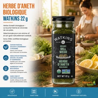 Herbe d’aneth biologique Watkins 22 g pour poissons, salades, sauces et recettes maison