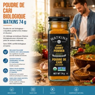 Poudre de cari biologique Watkins 74 g pour currys, marinades et recettes exotiques