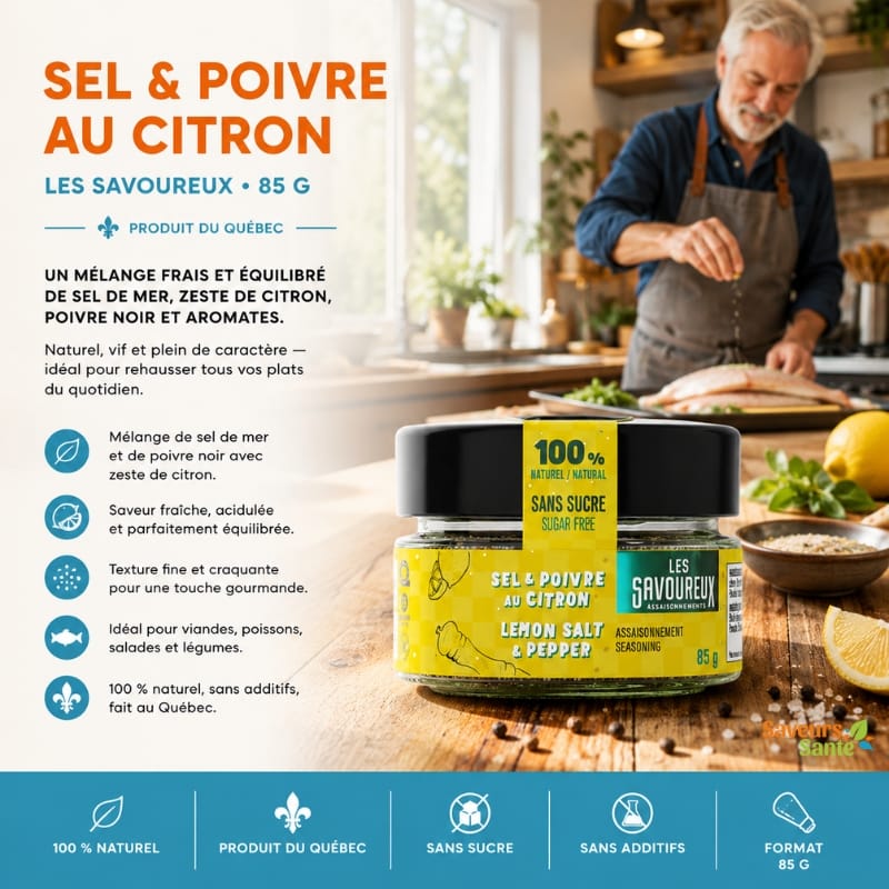 Sel et poivre au citron Les Savoureux 85 g pour poissons, grillades et légumes