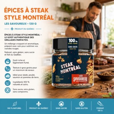 Épices à steak style Montréal Les Savoureux 130 g pour steaks, grillades et recettes BBQ