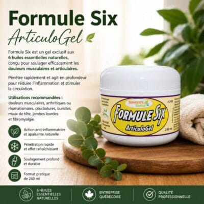 Formule Six ArticuloGel 240 ml aux 6 huiles essentielles naturelles pour soulager les douleurs musculaires et articulaires