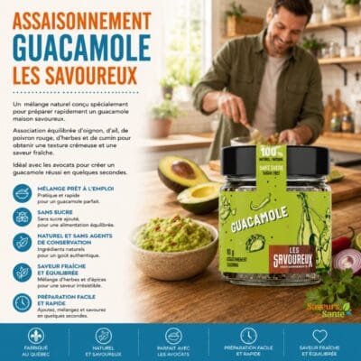 Assaisonnement guacamole Les Savoureux 80 g pour trempettes, tacos et recettes mexicaines