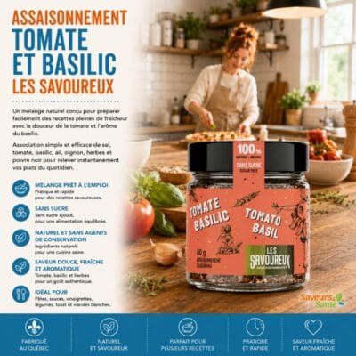 Assaisonnement tomate et basilic Les Savoureux 80 g pour pâtes, sauces et recettes italiennes