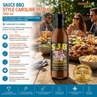 Sauce BBQ style Caroline du Sud 350 ml pour porc effiloché, grillades et marinades