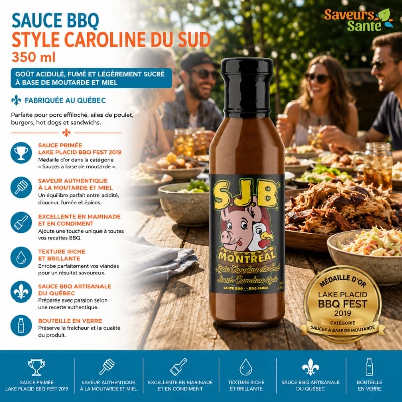 Sauce BBQ style Caroline du Sud 350 ml pour porc effiloché, grillades et marinades