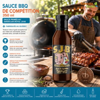 Sauce BBQ de compétition 350 ml pour grillades, fumaison, burgers et côtes levées