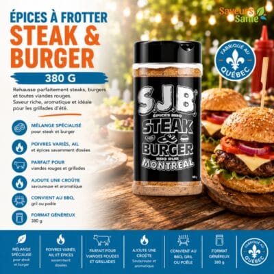 Épices BBQ Steak & Burger 380 g pour steaks, burgers, grillades et cuisson BBQ